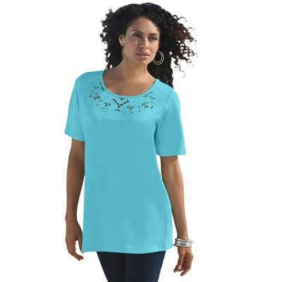 Roaman's Women's Plus Size Eyelet Cutout Tee