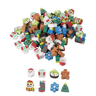 Christmas Party Favors - 100-Pack Mini Eraser for Kids, Stocking Stuffer, Carnival Prizes, Goodie Bags, Giveaways, 8 Assorted Holiday Designs