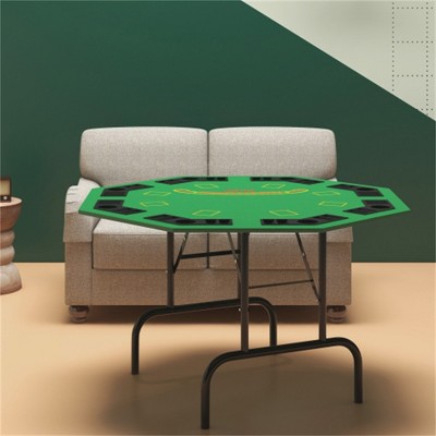 YONWAY Poker Table Foldable 47" Octagon Casino Table Blackjack Texas Holdem Poker Table for 8 Players with Chips Tray and Cup Holders
