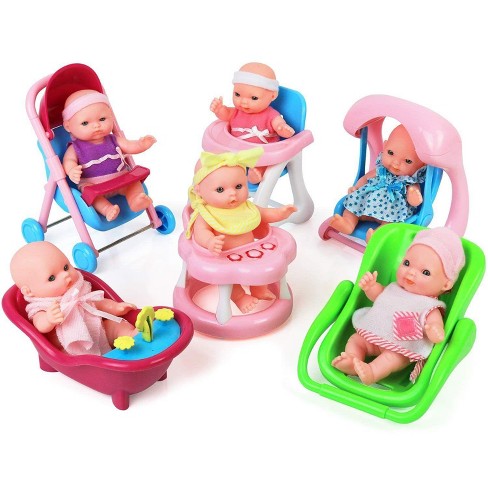 Click N Play Mini 5 Inch Baby Girl Toy Dolls With Stroller Multicolored Target