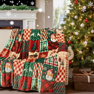 Lomsoe Christmas Throw Blanket, Plaid Blankets Ultra Soft Cozy Flannel Blanket Snowman Snowflakes Reindeer Xmas Decors. - 1 of 4
