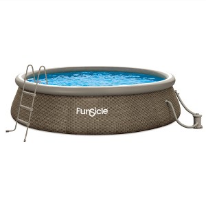 Funsicle QuickSet Round Inflatable Ring Top Outdoor Above Ground Swimming Pool Set with Pump and Cartridge Filter, Brown Triple Basketweave - 1 of 4