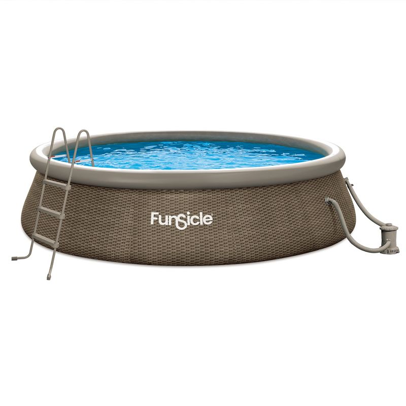 Funsicle QuickSet Round Inflatable Ring Top Outdoor Above Ground Swimming Pool Set with Pump and Cartridge Filter, Brown Triple Basketweave, 1 of 8