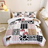 Acoinel 3 Pcs Farmhouse Animal Patchwork Lightwight Ultra Soft Comforter Set with 2 Pillowcases, Pink - 2 of 4