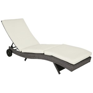 Resenkos Chaise Lounger With 5-Level Backrest Adjustment, Cushioned Patio Sun Lounger, Easy-Moving Wheels, PE Rattan, Cream White - 1 of 4