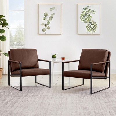 Modern Arm Chair, PU Leather Accent Armchair With Thick Padded Backrest, Seat Cushion Sofa Chair, Metal Frame Single Chair For Living Room, Office