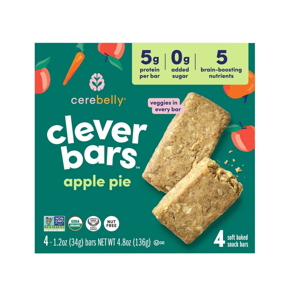 Cerebelly Organic Clever Apple Pie Snack Bars - 5g Protein - 4.8oz/4ct