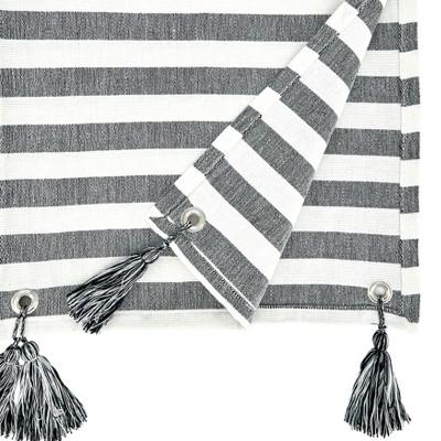 Black and White Striped Cotton Tassel Table Runner