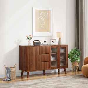 ORRD Farmhouse Buffet Cabinet with Pop-Up Doors, 55.5" Rustic Sideboard for Dining Room, Kitchen Coffee Bar with 3 Drawers, Hallway Storage - 1 of 4