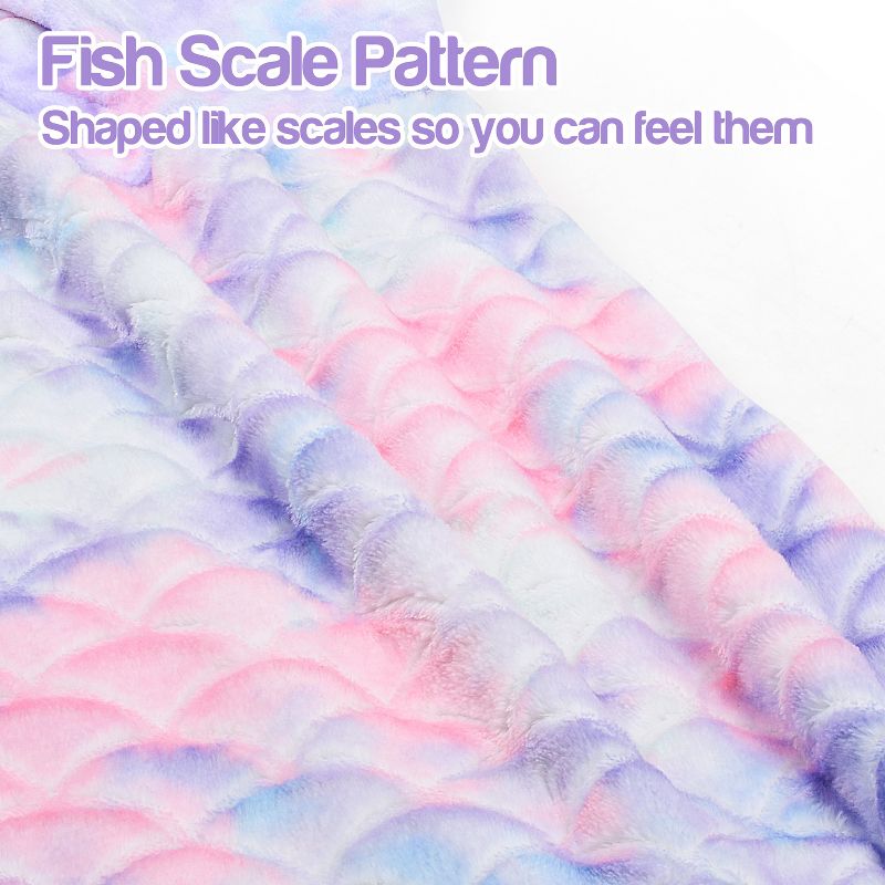 Catalonia Kids Mermaid Tail Blanket, Super Soft Plush Flannel Sleeping Blanket for Girls, Rainbow Ombre, Fish Scale Pattern, Gift Idea, 5 of 8