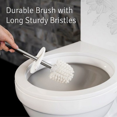 White Marble Toilet Brush and Holder Set with Metal Handle