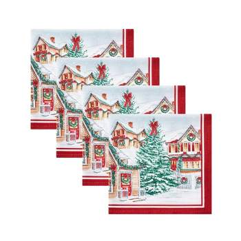 Storybook Christmas Village Holiday Napkin Set of 4 - 17" x 17" - Multicolor - Elrene Home Fashions