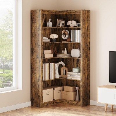 Corner Bookshelf, 71.8'' Farmhouse Corner Bookcase, L-Shaped Bookshelf Large Bookcase, 5 Tier Display Shelf Heavy