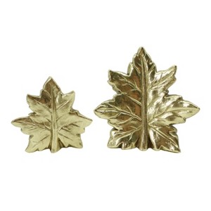 Transpac Golden Leaves Decor Set of 2 Resin Sculptures for Fall Harvest Tabletop Indoor Home Decoration Gifts - 1 of 1