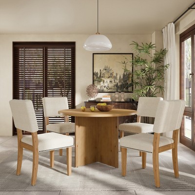 5-Piece Round Dining Table Set, Pedestal Kitchen Table Set With 4 Upholstered Dining Chairs For Studio, Modern Dining Sets Round-Cuddlewood