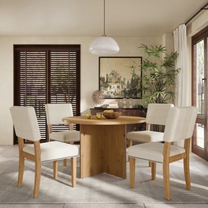 5-Piece Round Dining Table Set, Pedestal Kitchen Table Set With 4 Upholstered Dining Chairs For Studio, Modern Dining Sets Round-Cuddlewood - 1 of 4