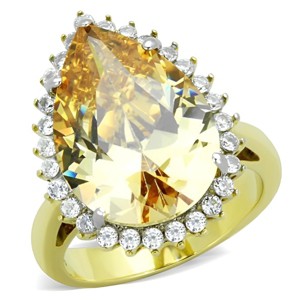Slickblue Women's Ring, Two-Tone IP Gold Stainless Steel, Champagne Pear CZ, Engagement Style, Sizes 5-10 - 1 of 4