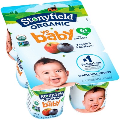 Stonyfield Organic YoBaby Apple &#38; Blueberry Whole Milk Baby Probiotic Yogurt - 6ct/4oz Cups