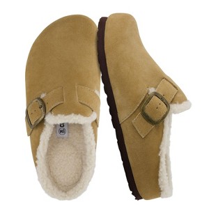CUSHIONAIRE Haven Genuine Leather Clogs for Women – Faux Fur Lined  Slip-On Womens Shoes with Cork Footbed and Adjustable Buckle - 1 of 4