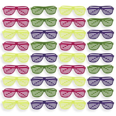 Blue Panda 36-Pack Party Sunglasses, Neon Color Plastic Slotted Shutter Shades 80s Party Favors