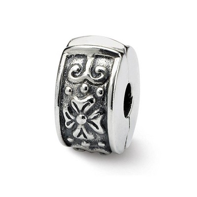 Black Bow Jewelry Sterling Silver Antiqued Floral Hinged Clip Bead Charm