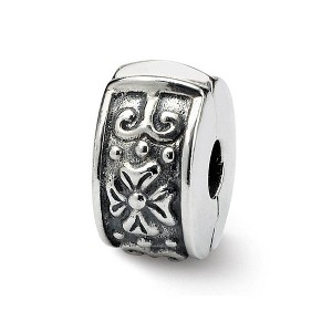 Black Bow Jewelry Sterling Silver Antiqued Floral Hinged Clip Bead Charm - 1 of 3