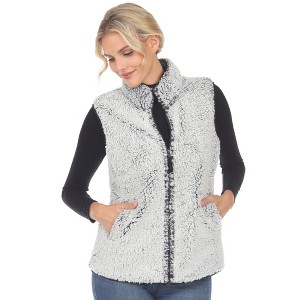Women's Zip up High Pile Fleece Vest -White Mark - 1 of 4