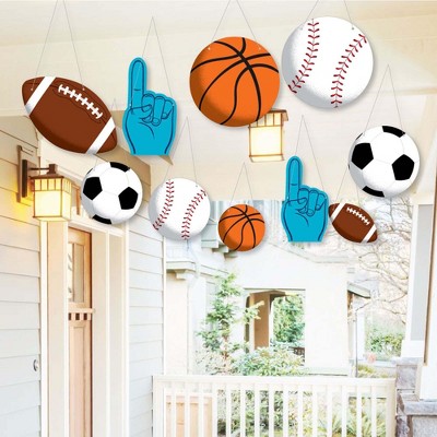 Big Dot of Happiness Hanging Go, Fight, Win - Sports - Outdoor Hanging Decor - Baby Shower or Birthday Party Decorations - 10 Pieces