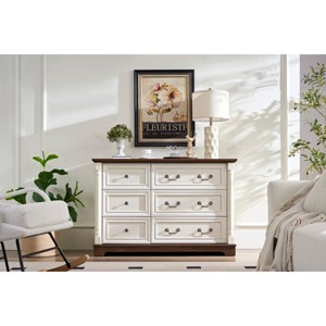 Farmhouse 6 Drawer Dresser, 47.2" Rustic Wood Chest, Storage Organizer with Base for Bedroom Living Room-3irtyhousy - 1 of 4