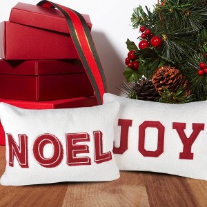 Whisen Embroidered Christmas Throw Pillow, 14x20" Velvet Lumbar Cushion with Green Holiday Accents - 1 of 4