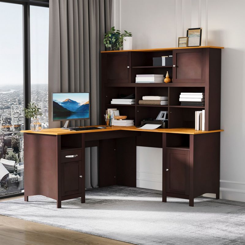 HOMCOM L-Shaped Computer Desk with Storage Shelves, Home Office Desk with Drawers and Cabinets, 2 of 7
