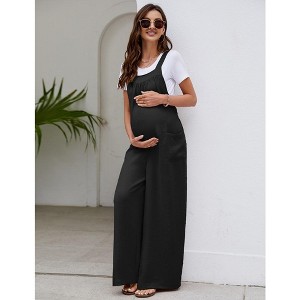 Women’s Maternity Summer Casual Loose Jumpsuit with Sleeveless Design Tie Waist and Pockets - 1 of 4
