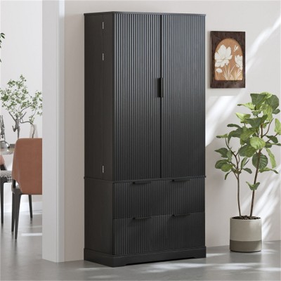LunaLulinlk 72" Modern Fluted Kitchen Pantry Cabinet with 2 Large Drawers & 8-Door Spice Rack, Freestanding Storage Organizer