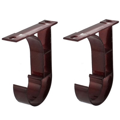 Unique Bargains 1-inch Drapery Curtain Rod Hook Shape Ceiling Bracket Burgundy 2pcs