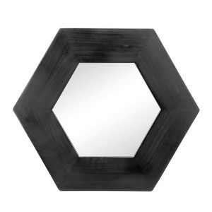 FONTOI Hexagon Wall Mirror Solid Teak Wood Frame Minimal Design Decorative Accent Easy Mount for Living Room Bathroom, Black, 18.5"*18.5"*0.7" - 1 of 4