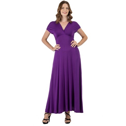 24seven Comfort Apparel Womens Cap Sleeve V Neck Maxi Dress-PURPLE-1X