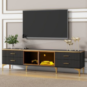 NicBex TV Stand for 78 Inch TV with Golden Legs,TV Entertainment Center with Brown Glass Storage Cabinet,TV Console Table for Living Room - 1 of 4
