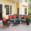 FIONECA 4-Piece Outdoor PE Rattan Sofa Set with Coffee Table and Sapphire Blue Cushions - 2 of 4