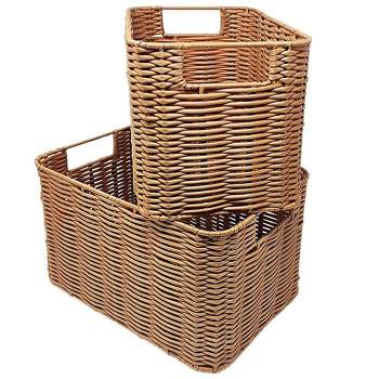 KOVOT Woven Wicker Storage Baskets with Built-in Carry Handles - 12"L x 8"W x 7"H & 11"L x 7"W x 7"H (2-Pack)