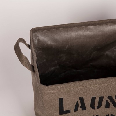 Khaki Green Collapsible Canvas Laundry Basket with Handles