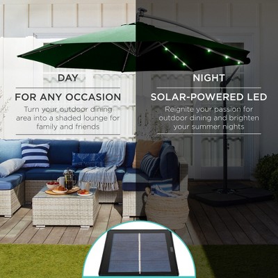 10ft Green Polyester Market Patio Umbrella with Adjustable Tilt and LED Lights