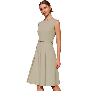 INSPIRE CHIC Women's Round Neck Sleeveless Zip Front Belted Fit Flare Work Dresses - 1 of 4