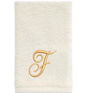 Avanti  Ivory with Gold Script Monogram Fingertip Towel Letter   F - 1 of 3