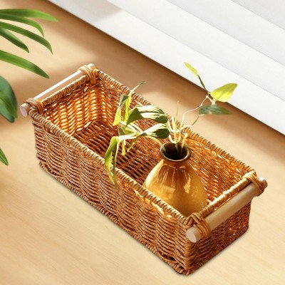 LunaLulinlk Imitation Rattan Baskets Decorative Organizer Rattan Bathroom Vanity Trays Rectangular for Bathroom Bedroom Display Decoration M