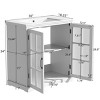 Modern White 30 Inch Bathroom Vanity with Ceramic Sink, Tempered Glass Panel Doors and Interior Shelf, Rubber Wood Storage Cabinet-Maison Boucle - 4 of 4