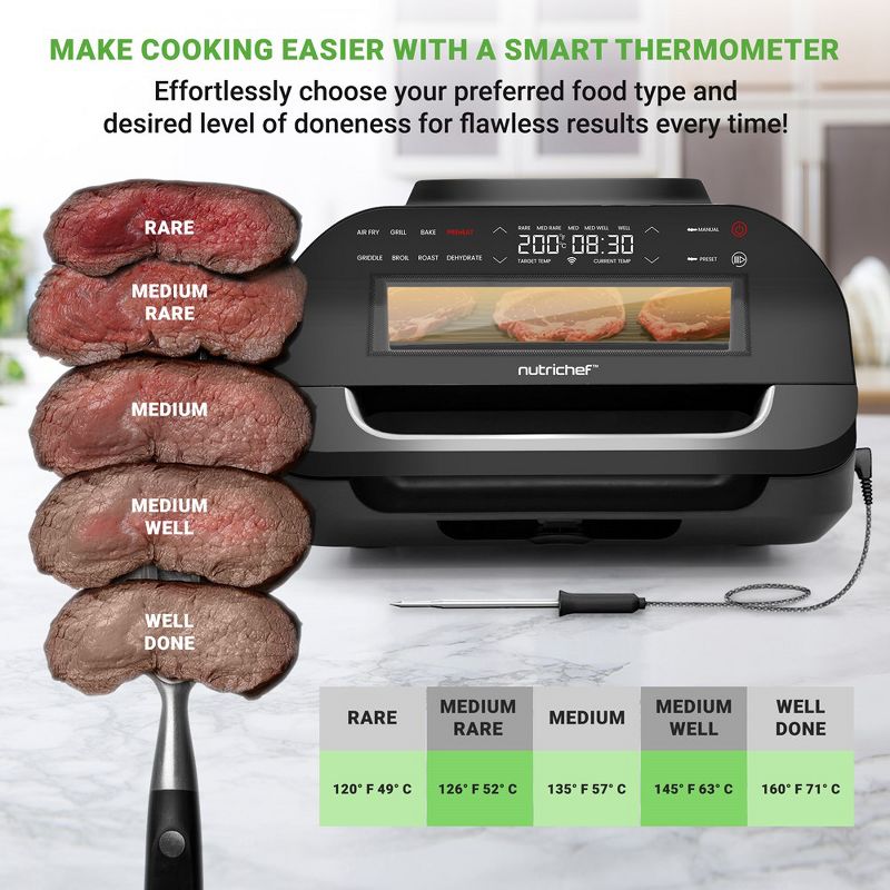 NutriChef Indoor Smokeless Grill | Smart Grill & Air Fryer with 7 Cooking Functions - Black, 3 of 8