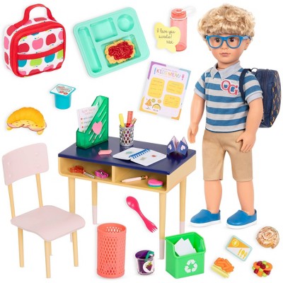 Our Generation Leo & Brilliant Bureau Desk Accessory Set 18" Boy Doll School Bundle