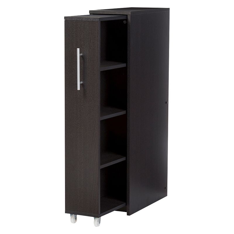 Lindo Wood Bookcase with One Pulled-out Door Shelving Cabinet - Dark Brown - Baxton Studio, 4 of 8
