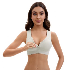 INSPIRE CHIC Women's Front Closure Full Coverage Bra Wirefree Wave Trim U Back Soft Bras 4X-Large Light Grey - 1 of 4