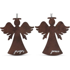 AuldHome Design Rustic Angel Christmas Ornaments (Set of 2, Rust Color); Metal Farmhouse Christmas Decorations - 1 of 4